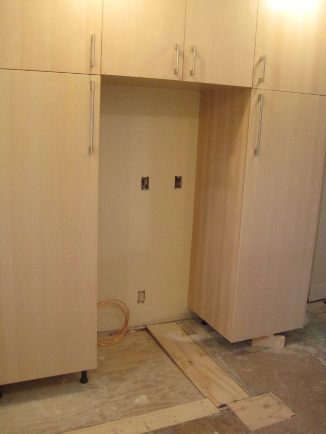 The refrigerator bay.  It will straddle the section between the original kitchen floor and the former pantry/former stairwell, whose floor was an abrupt 3/4-inch different.